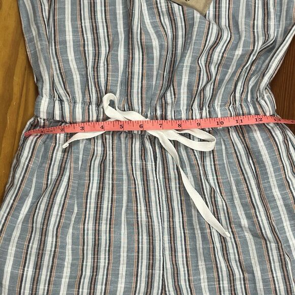 New Striped Romper Sz S Blue White Raw Edge Halter Pockets Beachy True Craft NWT - Picture 4 of 16
